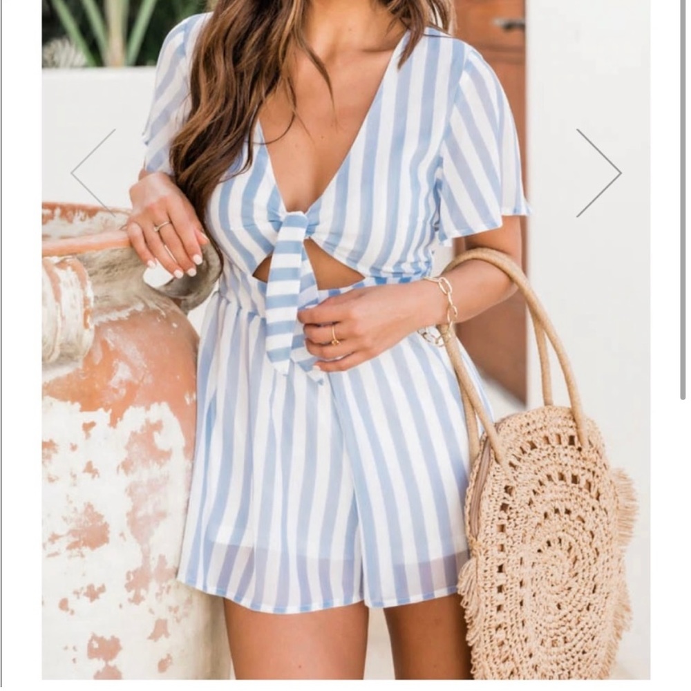 Pink Lily Love for a Lifetime blue stripe romper